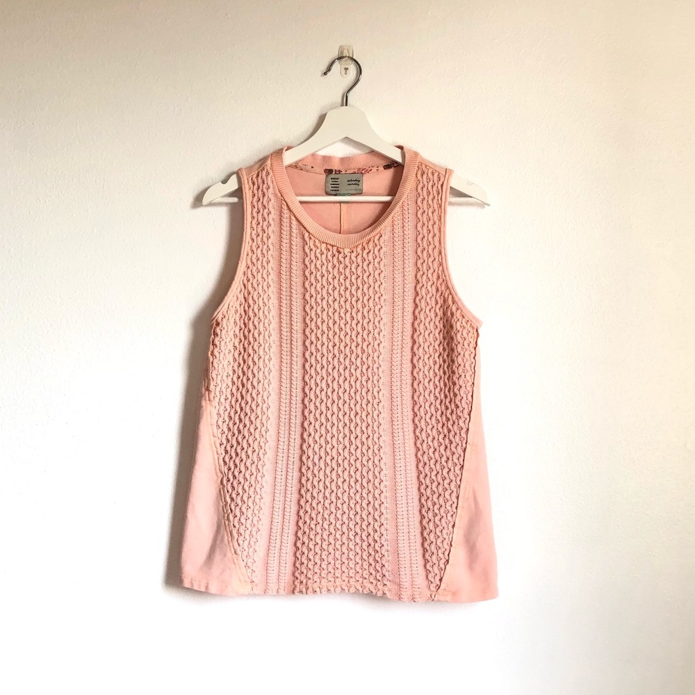 Anthropologie Saturday Sunday Light Pink Knit Sweater Front Tank Top Sz L